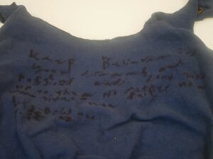Close up picture of a message written on a bag