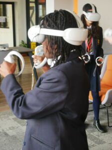 A local schoolgirl experiences some VR activities in the Salt Hill VR workshop