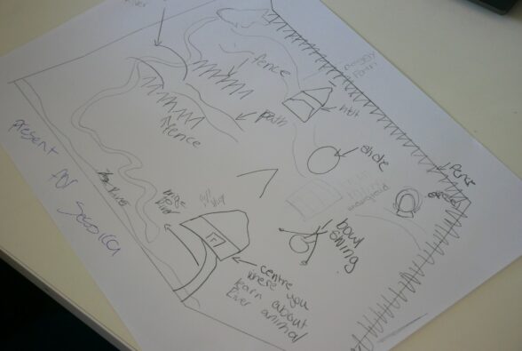A pupil's design for a sustainable outdoor space activity in the Sir Robert McAlpine workshop